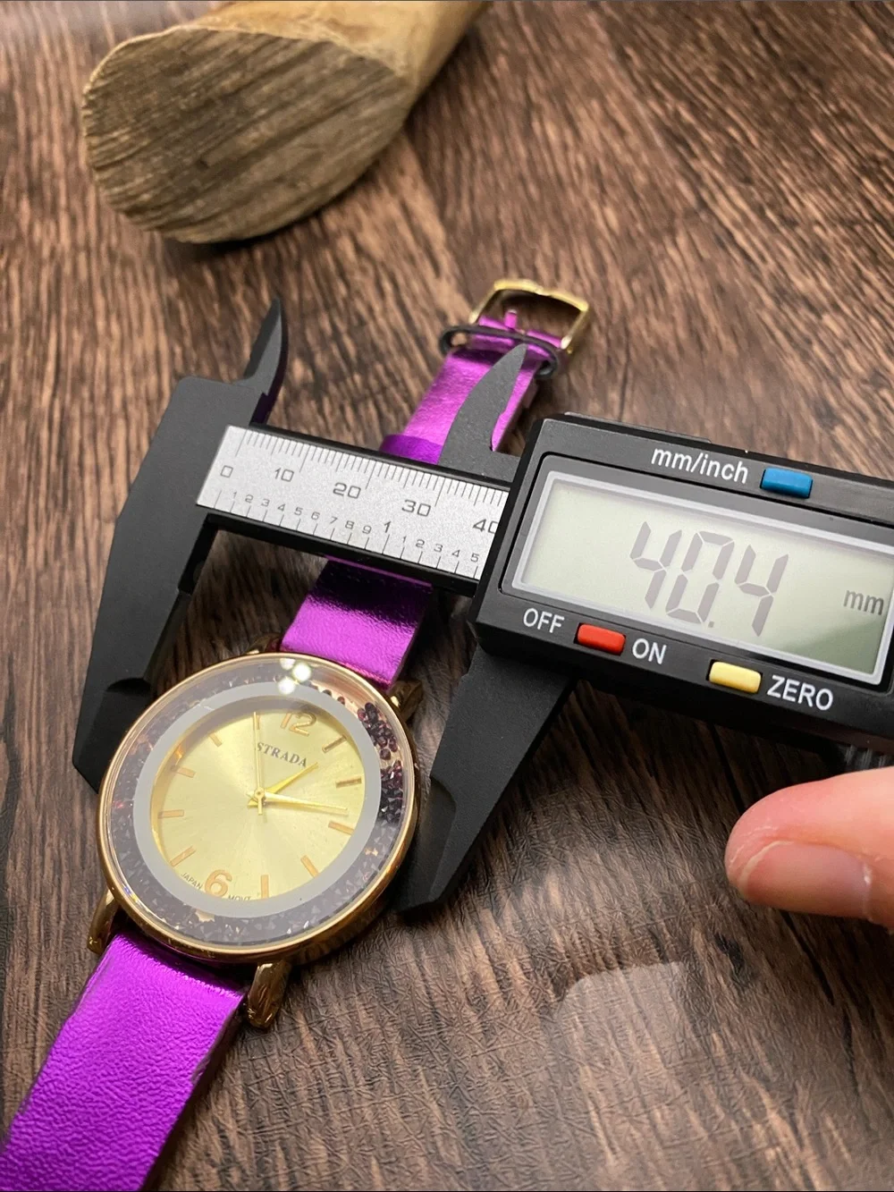 Strada Gold Dial Watch with Metallic Purple Strap and Crystal Accent